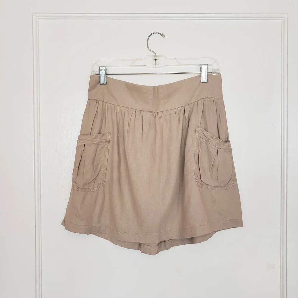 Old Navy Linen Blend Skirt Khaki Elastic Waist M